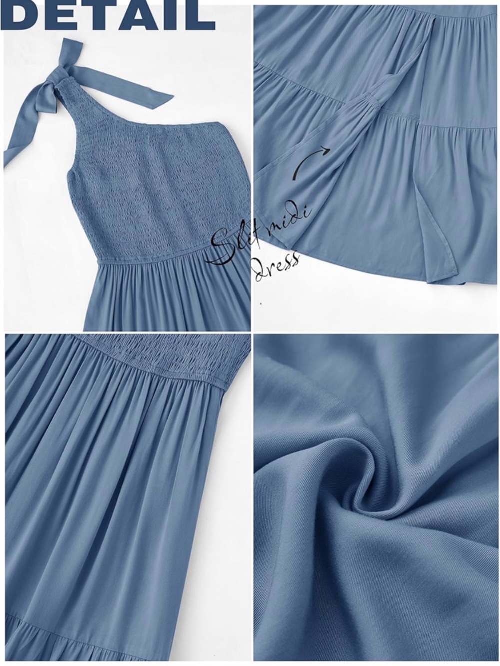 One-Shoulder Blue Maxi Dress with Side Slit - Picture 2 of 4